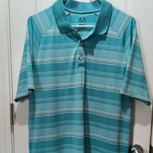 Oakley Men's Teal Striped Polo Shirt